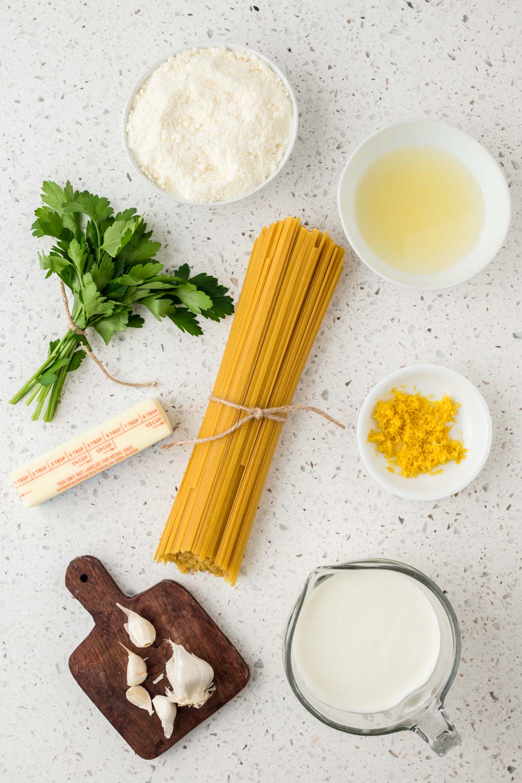 All ingredients for Lemon Fettucine Alfredo.