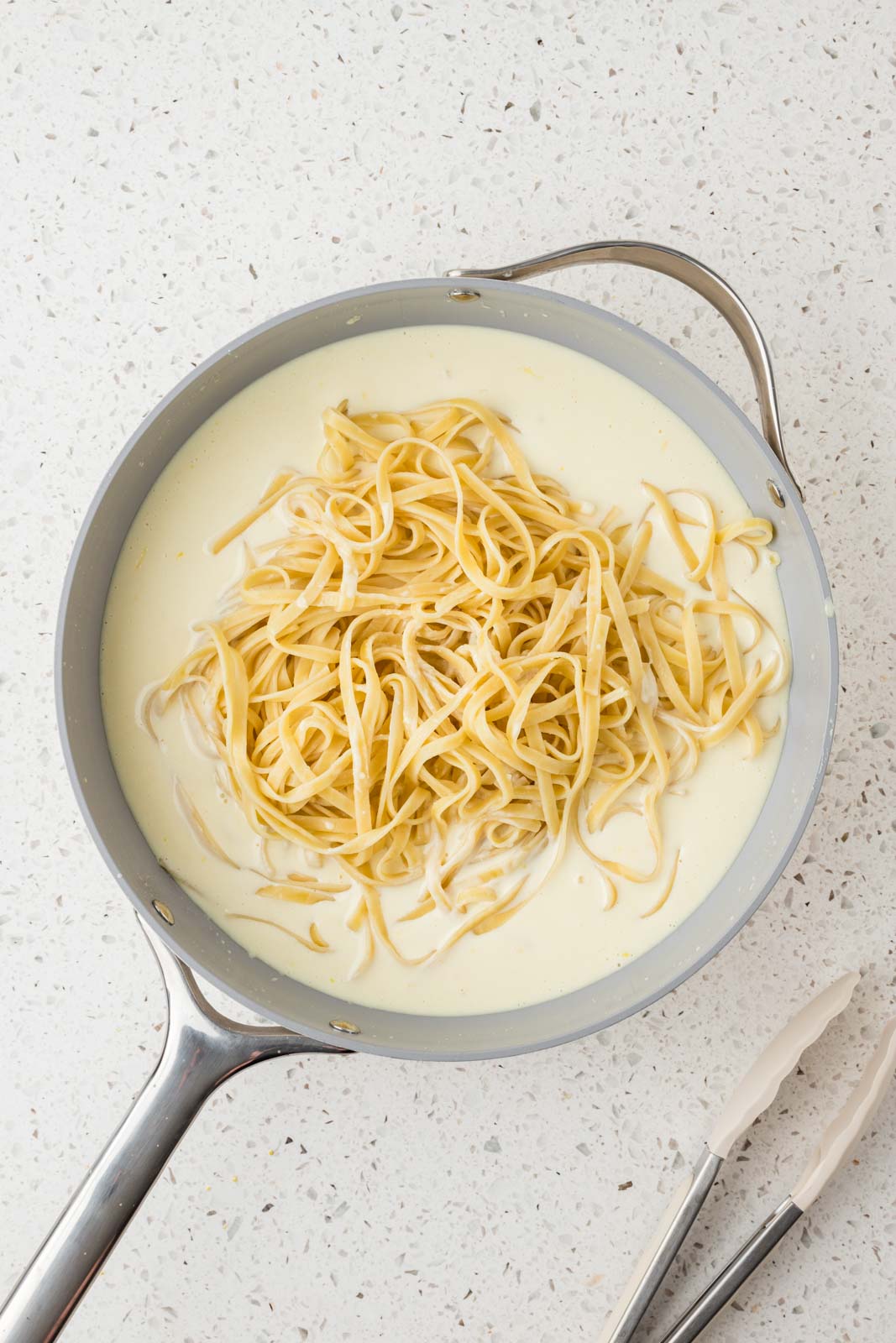 Fettuccine noodles in lemon alfredo sauce.