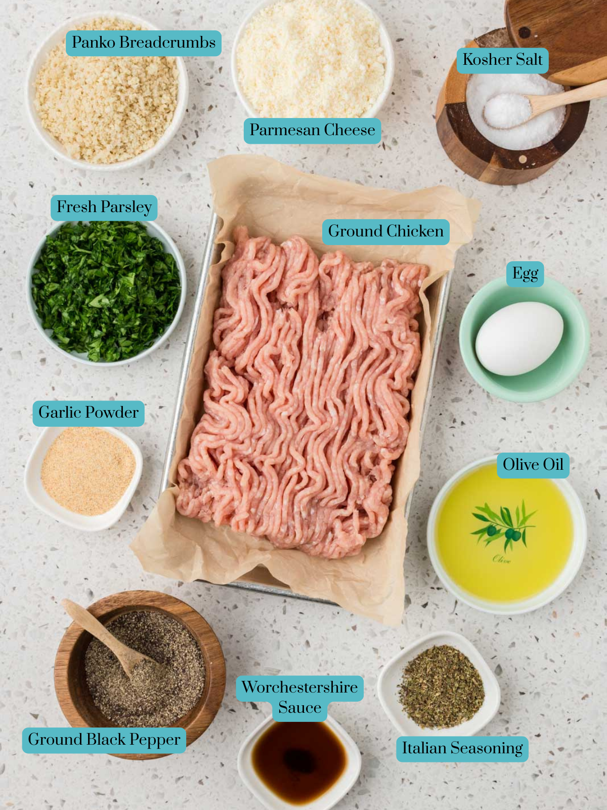 All of the ingredients for Italian Chicken Meatballs.