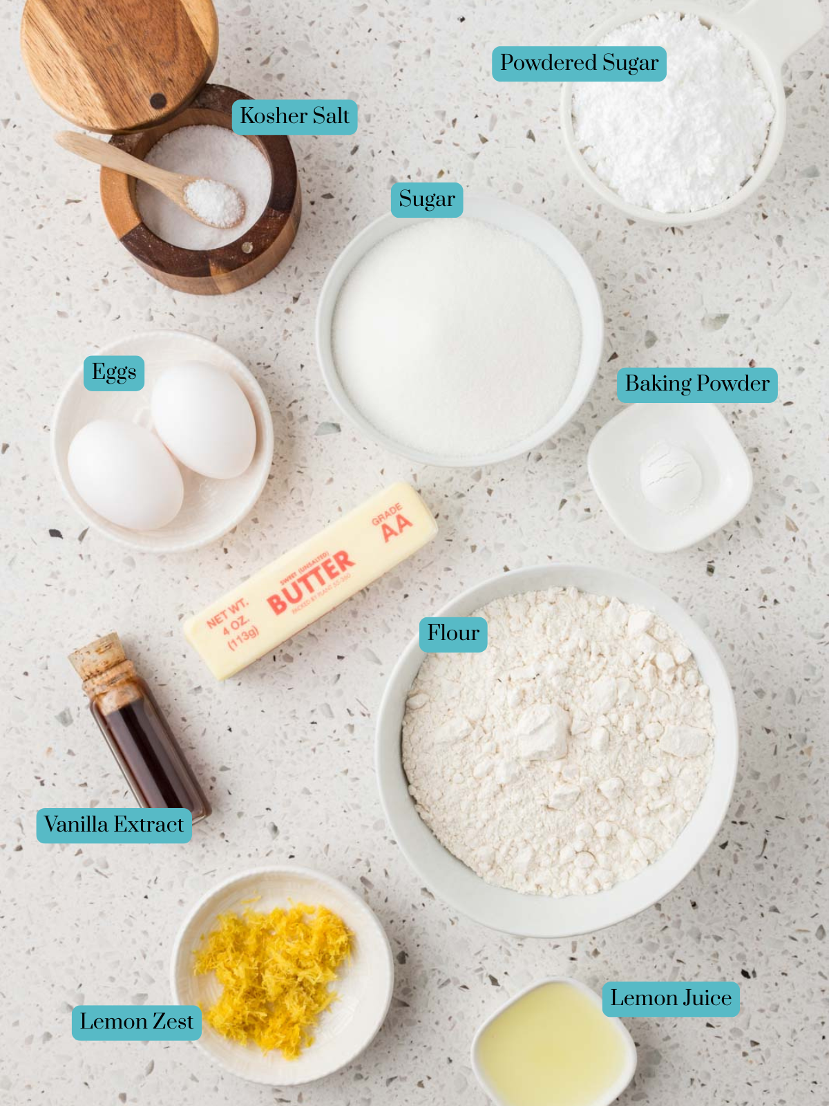 Ingredients for Lemon Biscotti Cookies.
