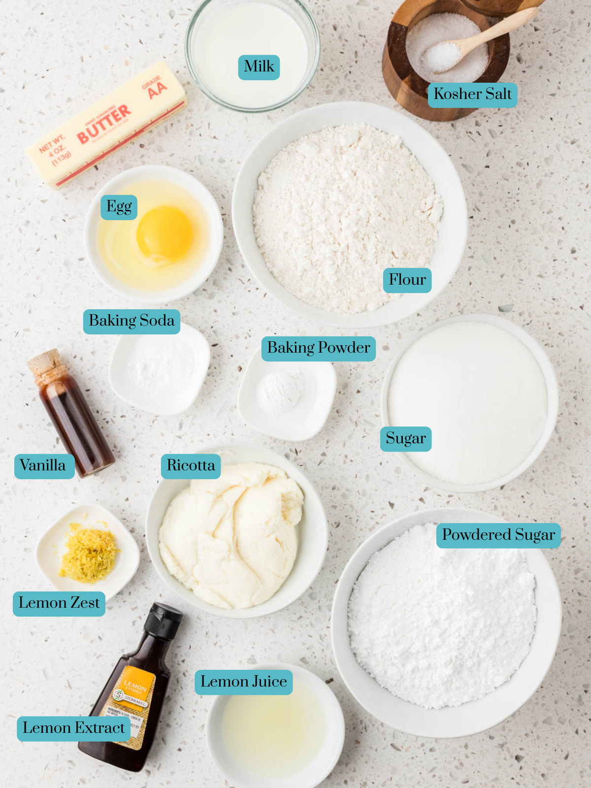 All the ingredients for Lemon Ricotta Cookies