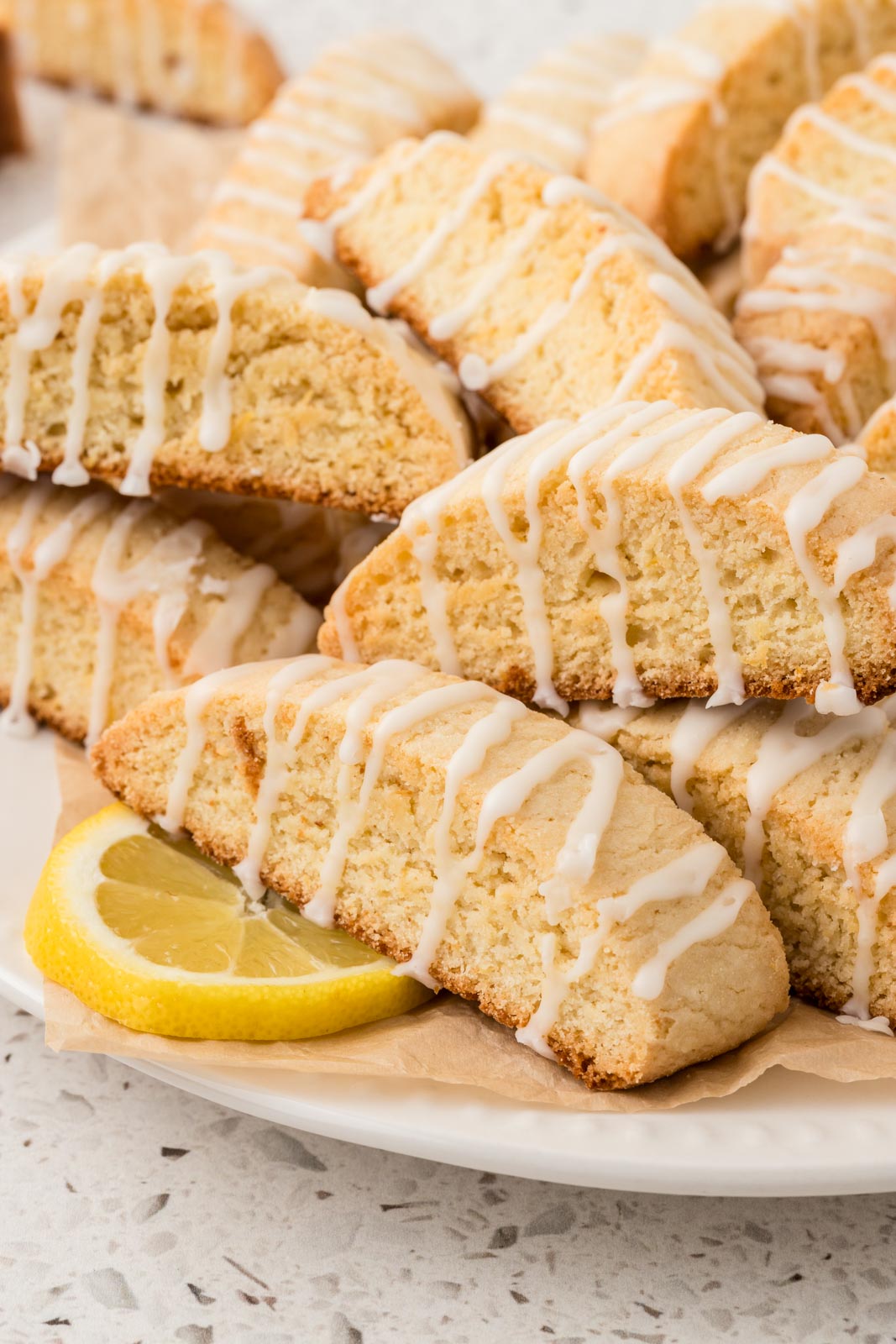 Lemon biscotti on a plate.