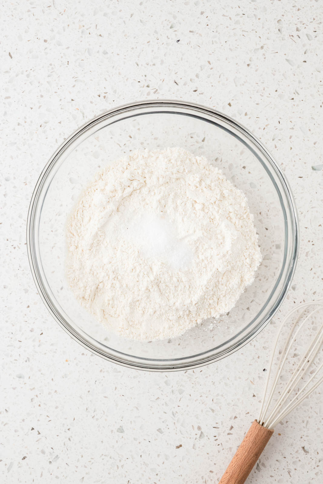Dry ingredients in a mixing bowl.