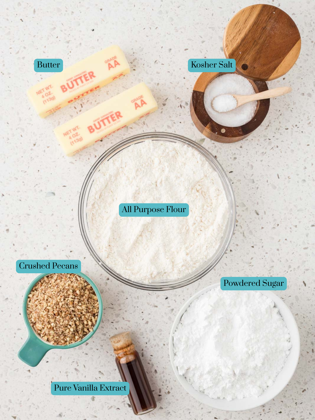 All ingredients for Italian Wedding Cookies.