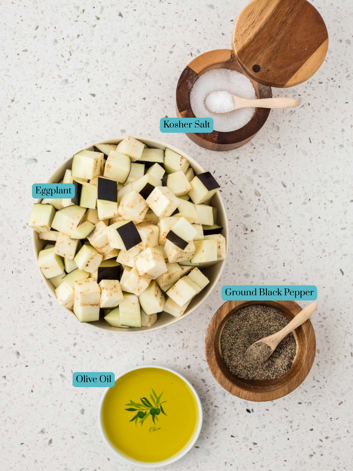 Ingredients for roasted eggplant.