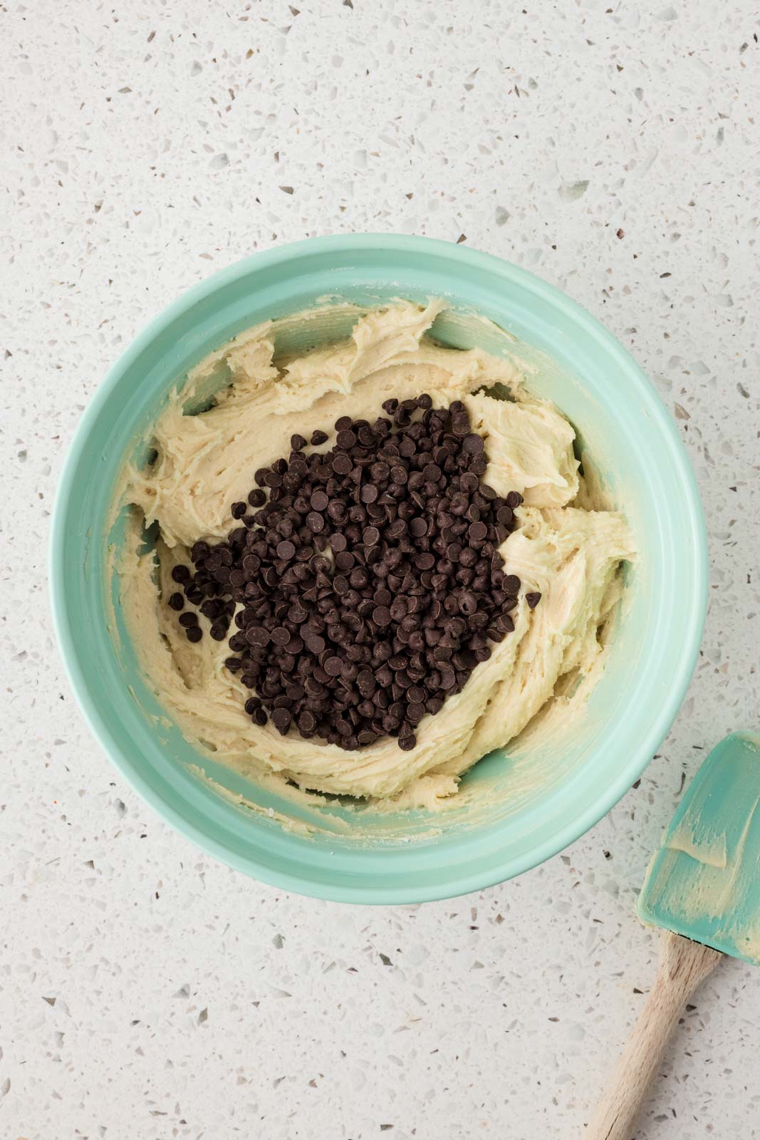 Cannoli cookie batter with mini chocolate chips.