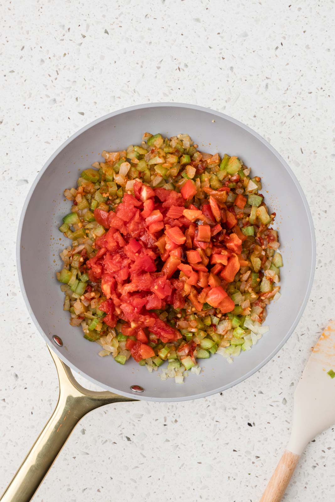 Sauteed celery and onions with diced tomatoes and roasted red peppers.