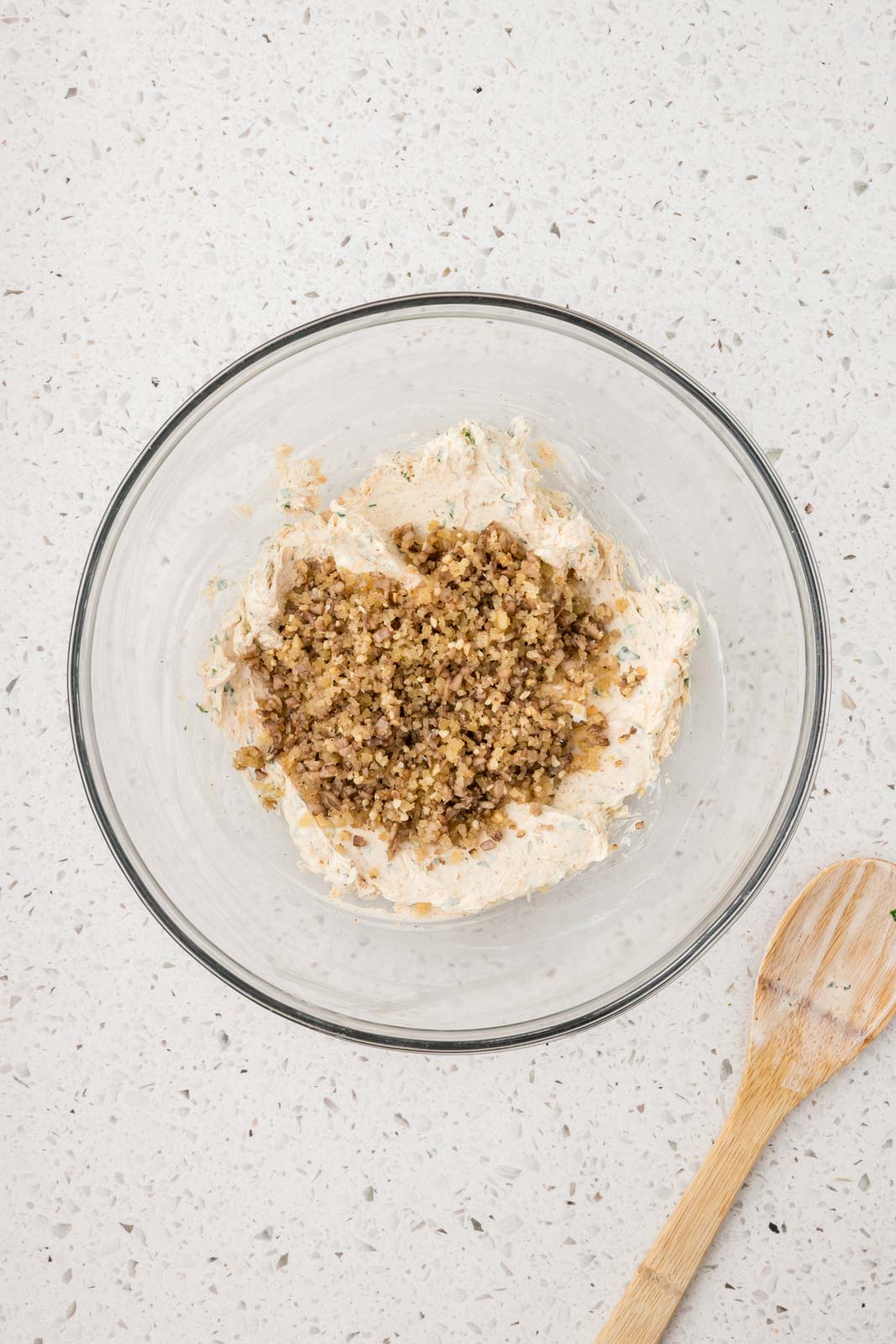 Cream cheese mixture with sautéed mushrooms added.