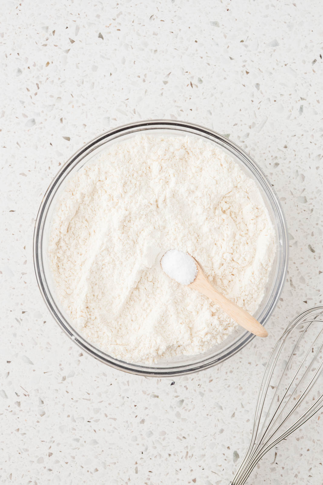 Dry ingredients in a mixing bowl.
