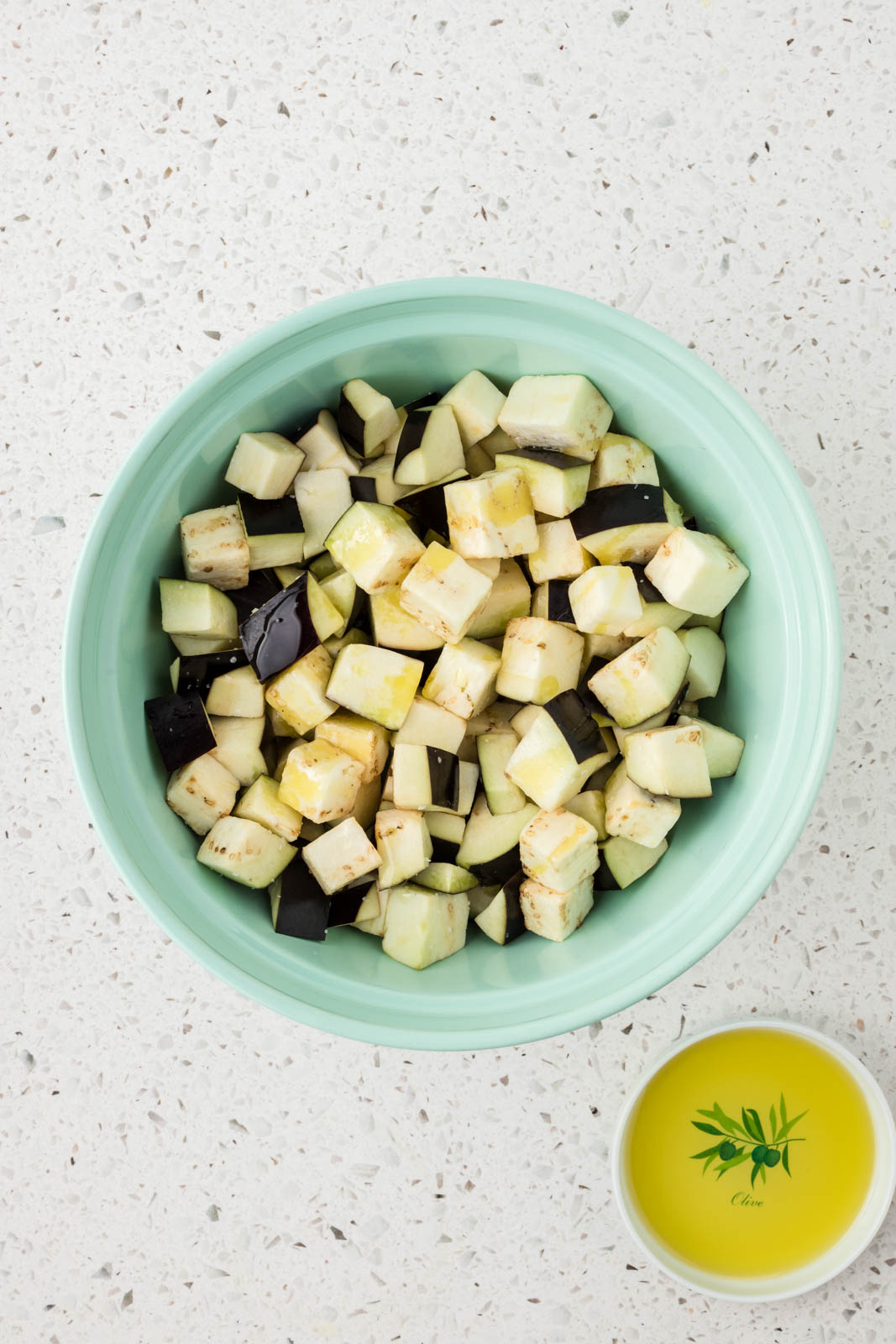 Eggplant coated with olive oil.