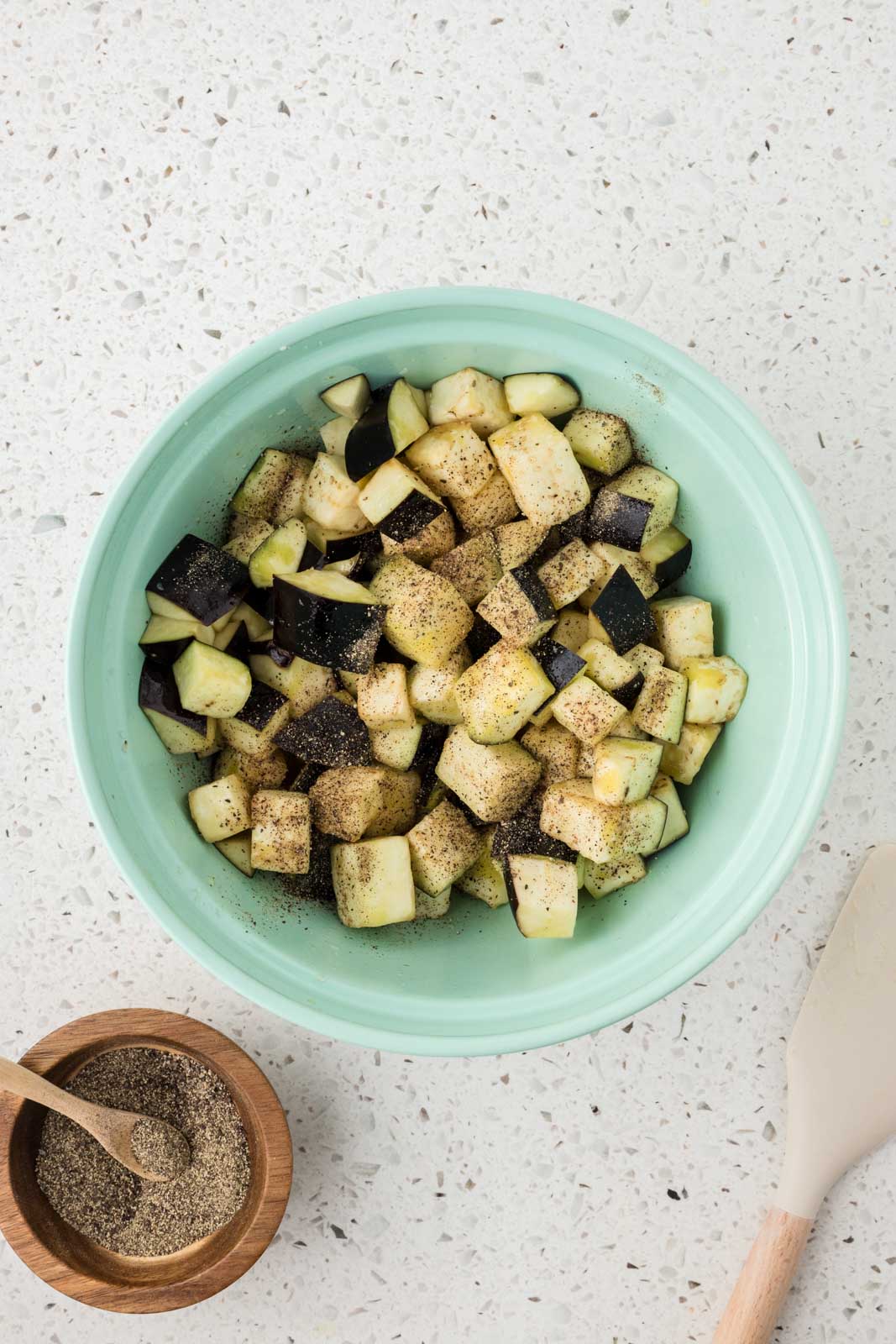 Eggplant coated with seasonings.