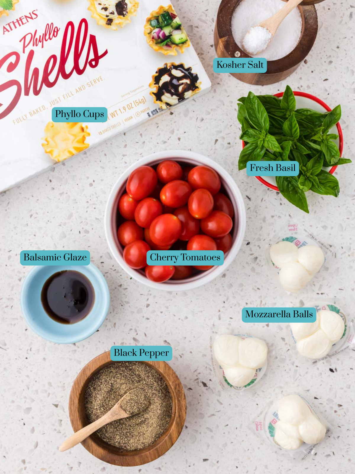 All ingredients for Caprese Cups recipe.