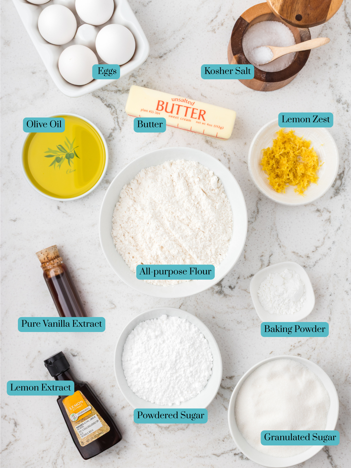 All ingredients for lemon pizzelle.