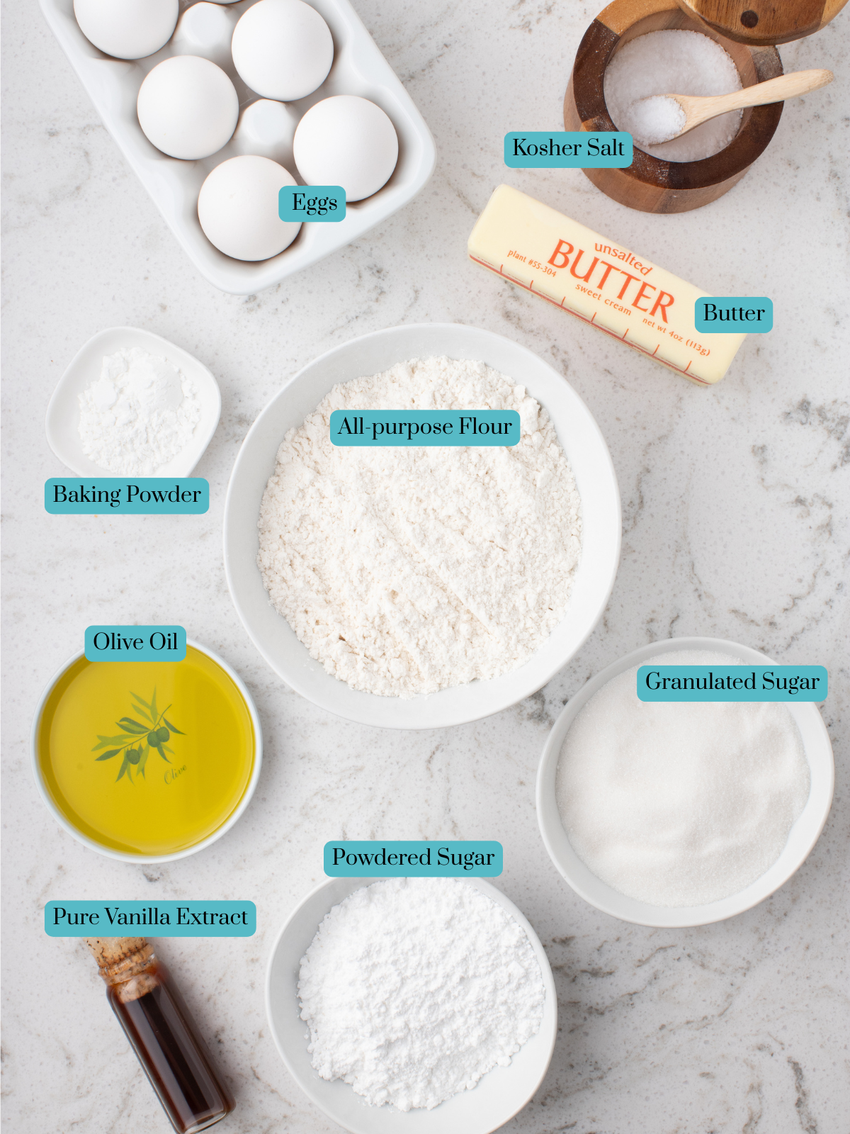 All ingredients for classic Italian pizzelle.
