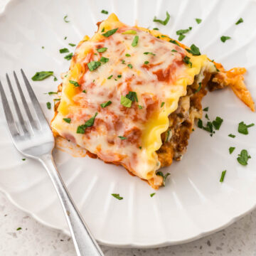 Lasagna Rollatini on a plate with a fork.