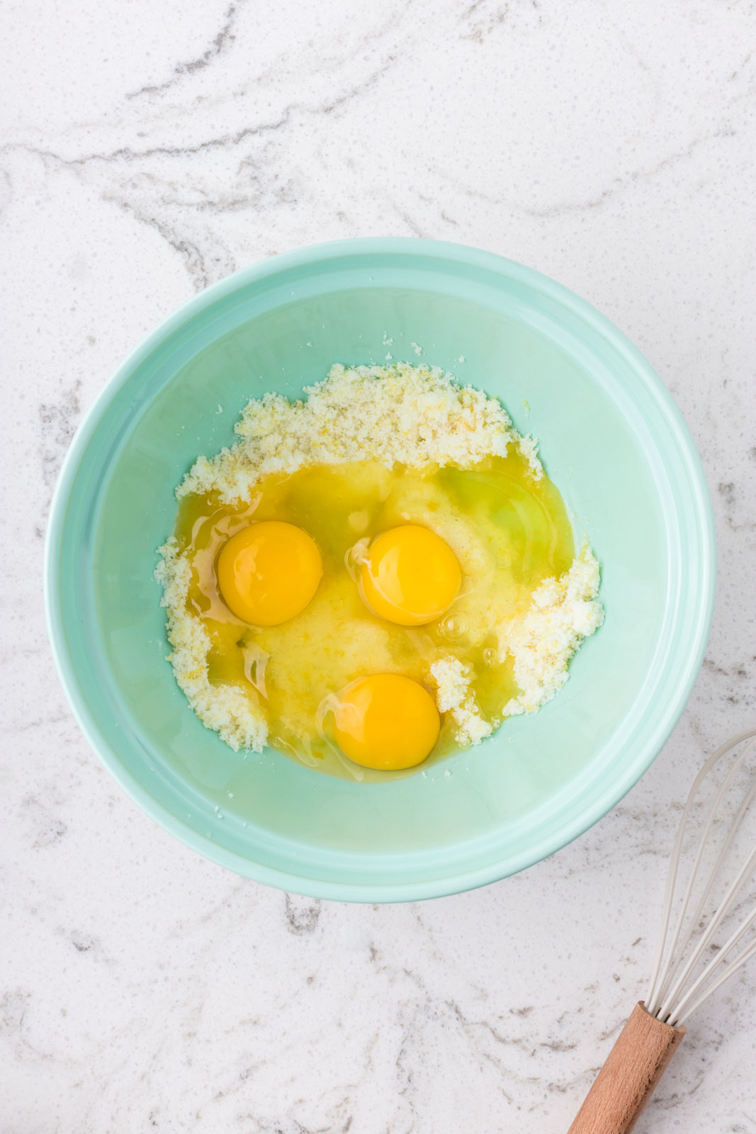 Granulated sugar mixture plus eggs.