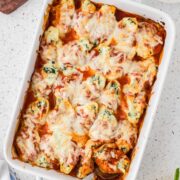 Baked spinach stuffed shells.