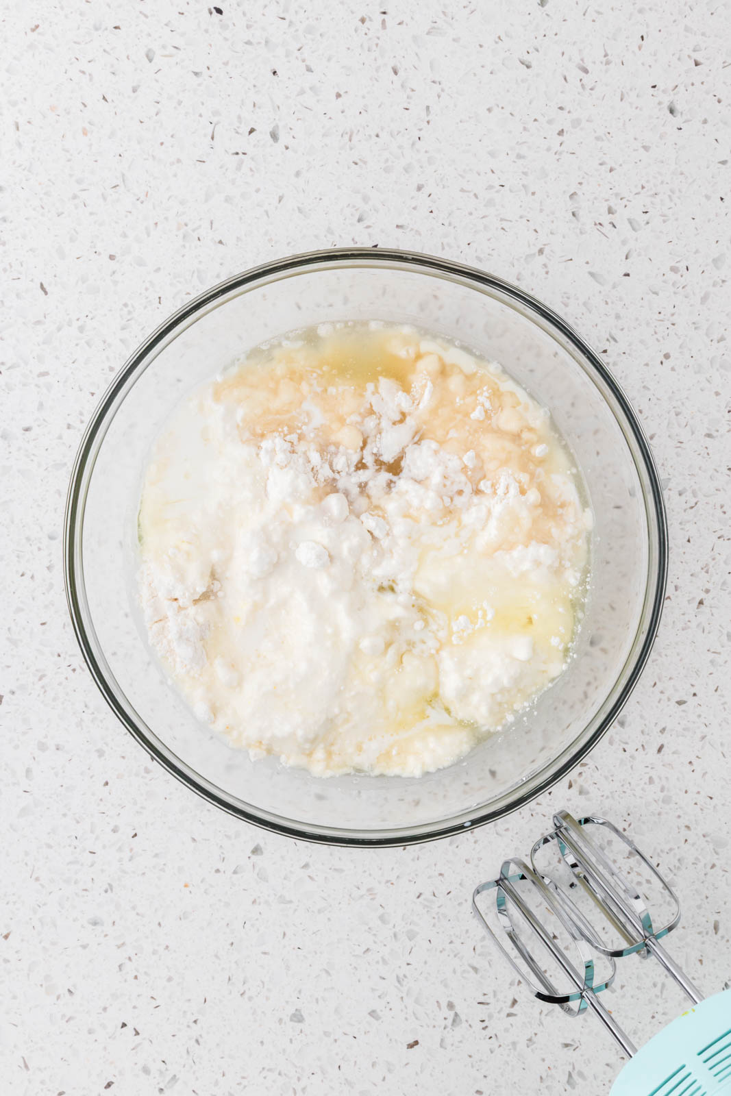 Cake mix plus eggs and oil.