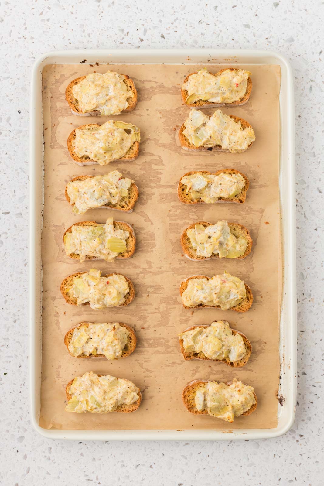 Baked artichoke bruschetta.