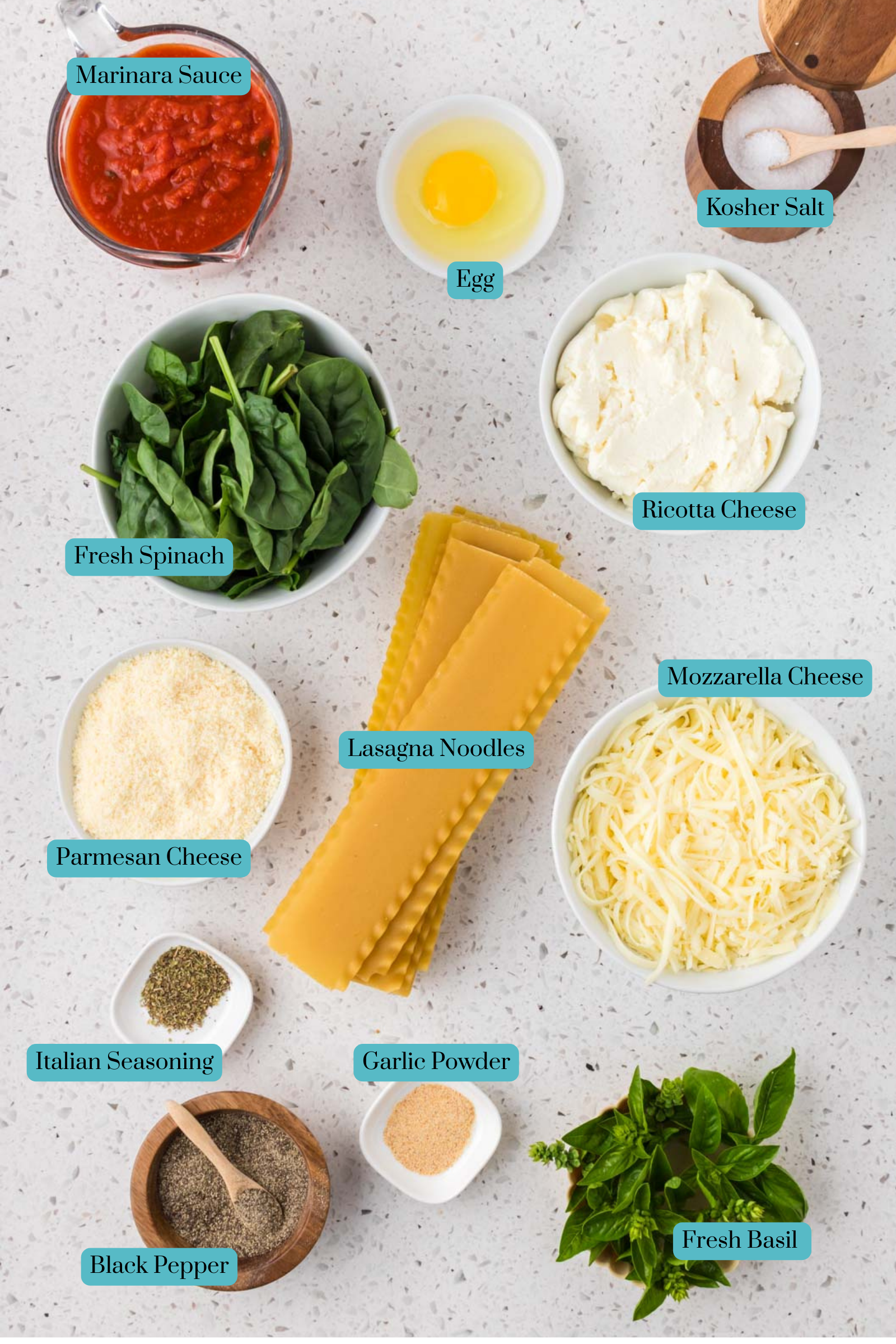 All ingredients needed for Spinach Lasagna Roll Ups