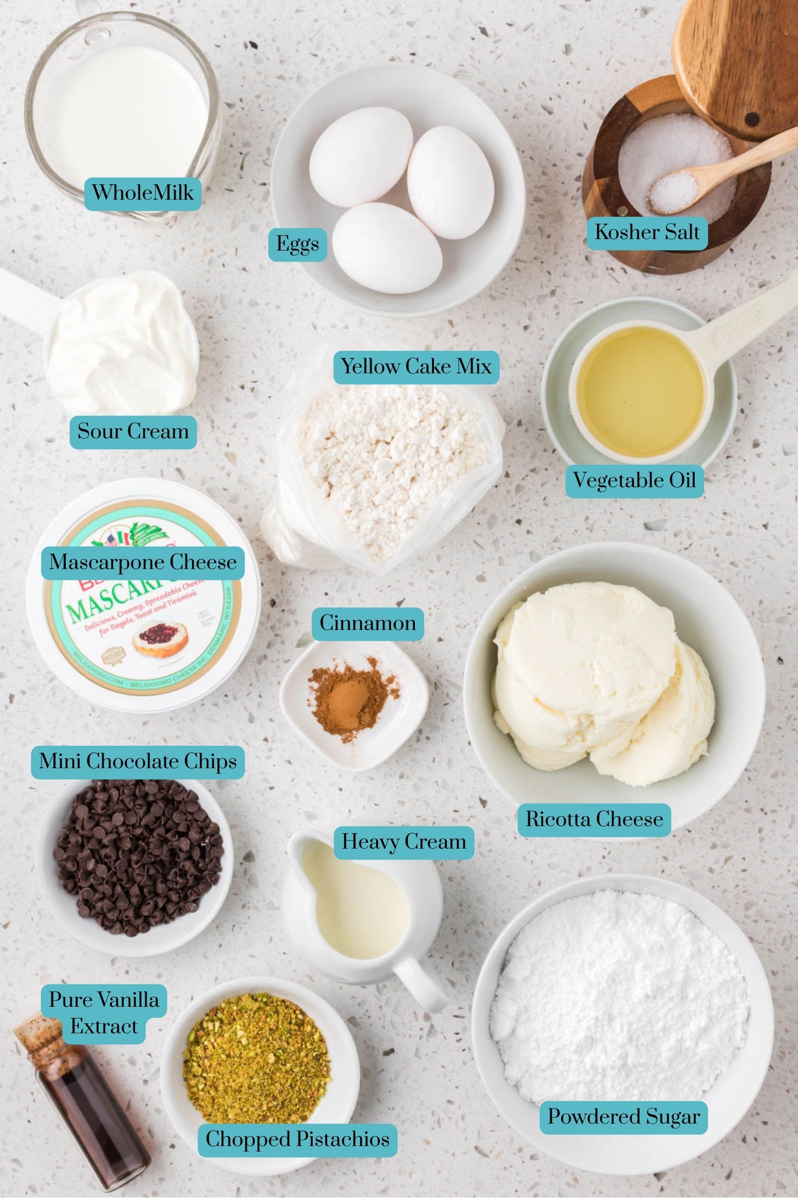 All ingredients for Cannoli Cupcakes recipe.