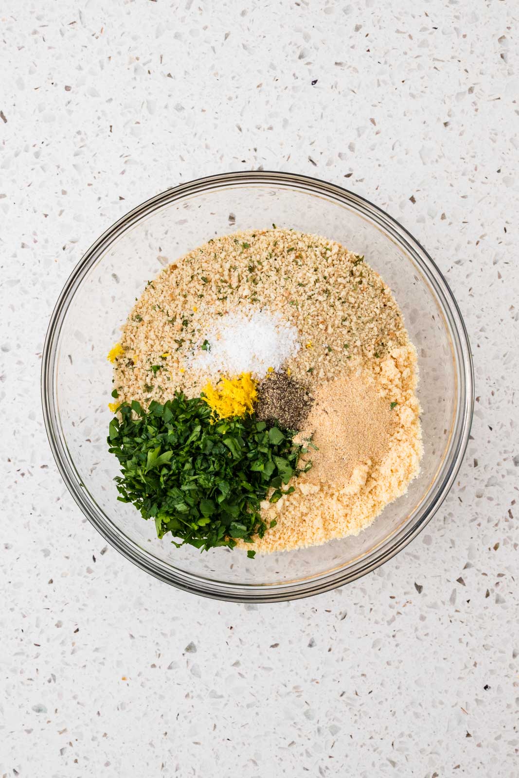 Dry ingredients in a mixing bowl.