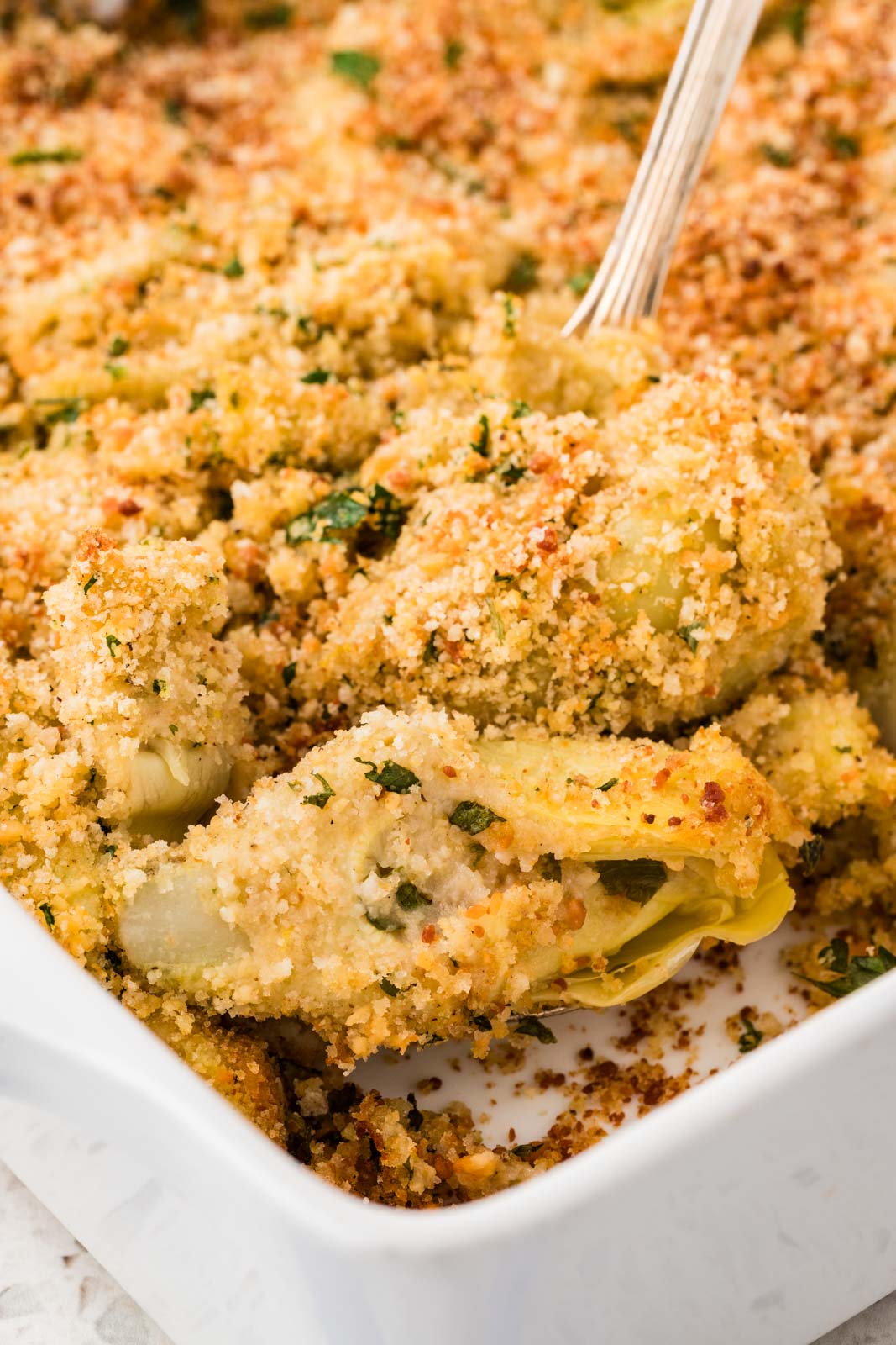 Baked stuffed artichoke casserole. 