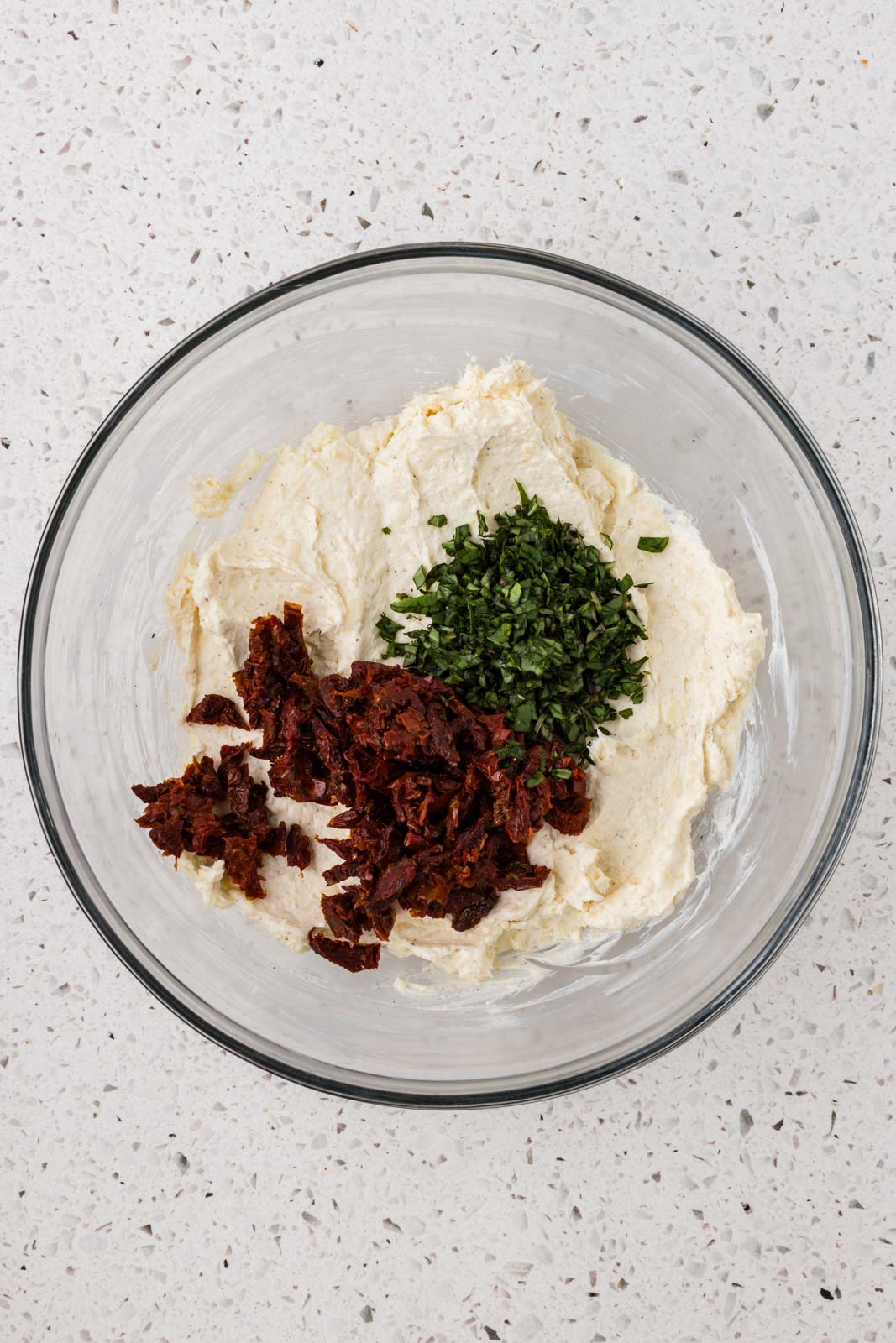 Cream cheese mixture plus sun-dried tomatoes and basil.