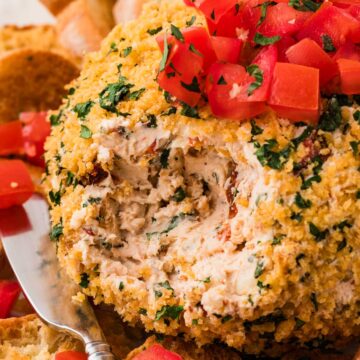 Bruschetta Cheesball with some already eaten.