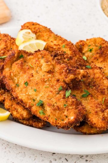 Chicken cutlets on a platter