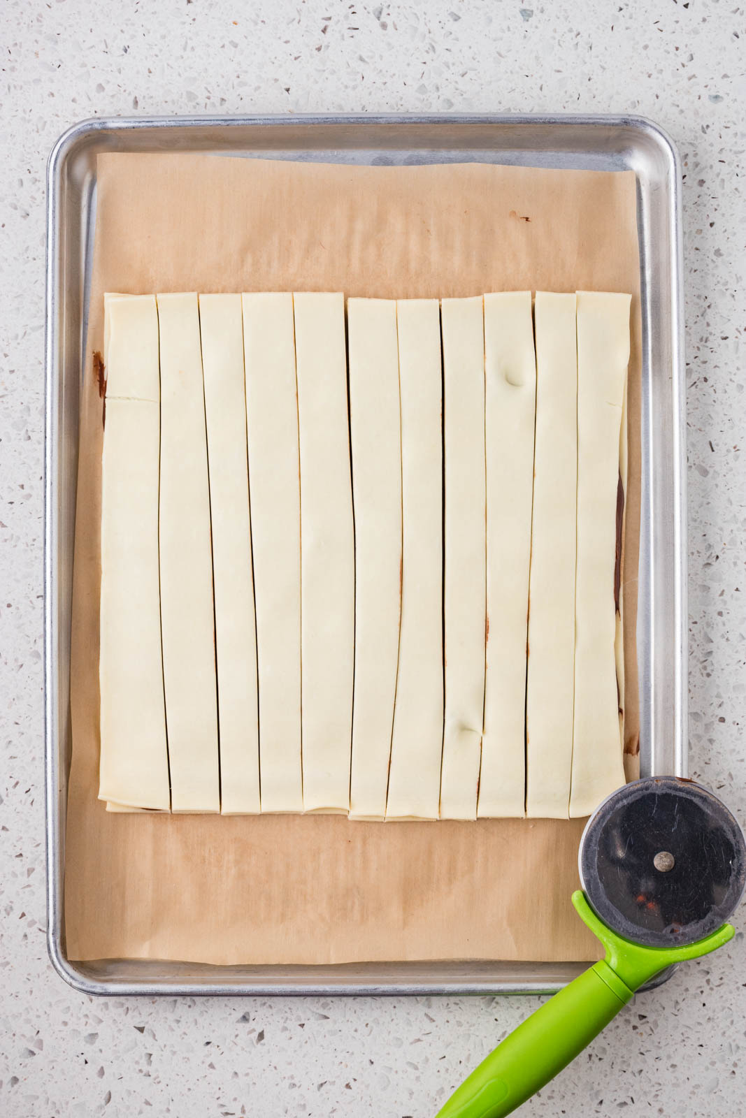 Pasty cut into strips. 