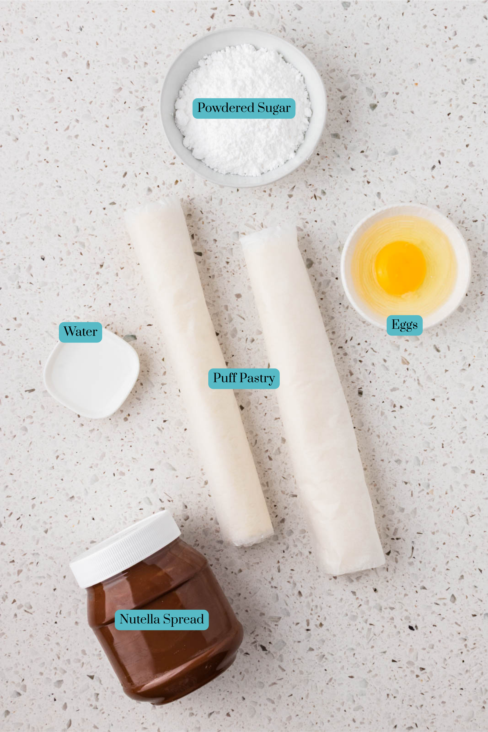 All of the ingredients for Nutella puff pastry twists 