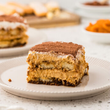 Pumpkin tiramisu on a plate.