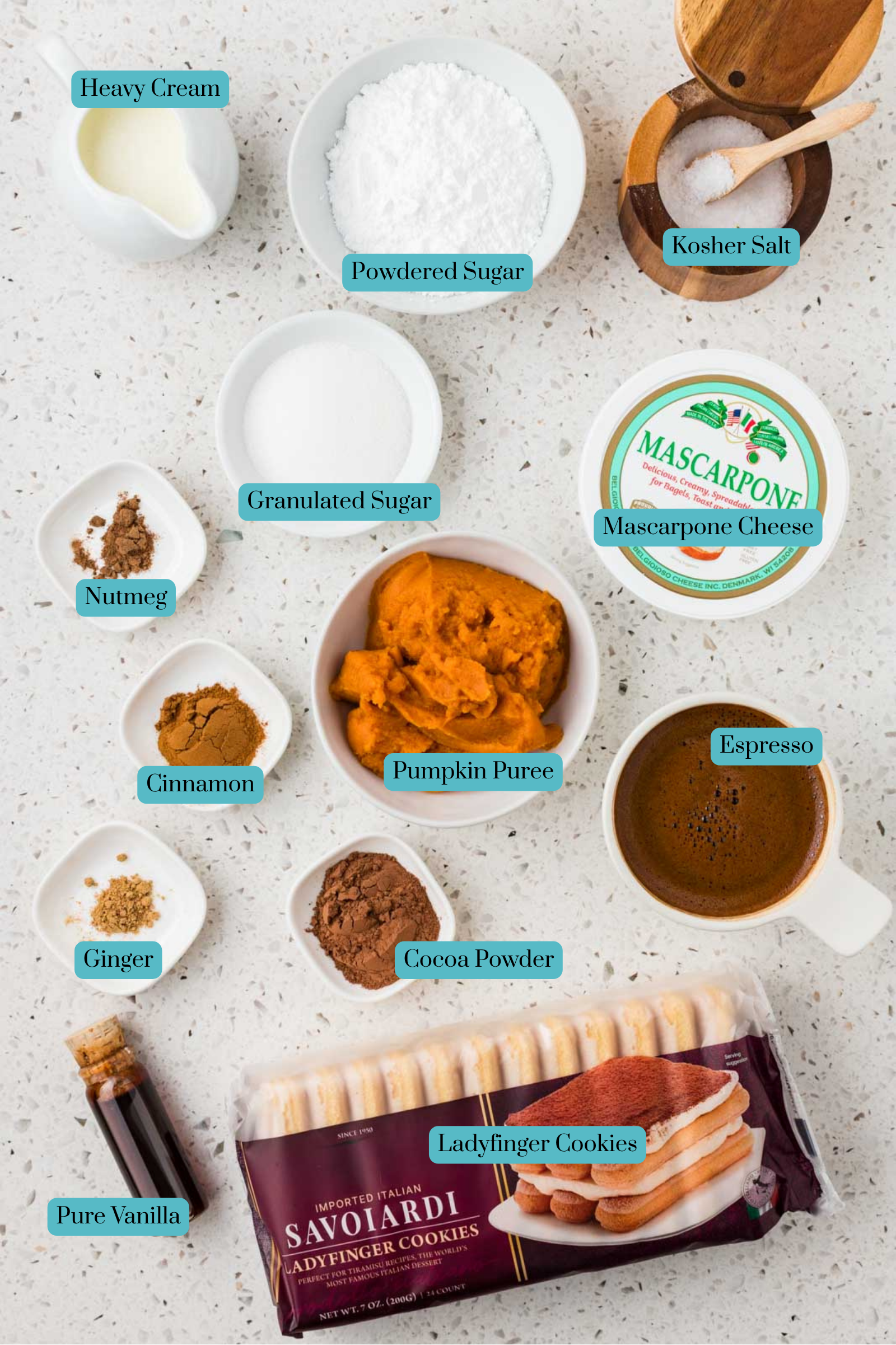 All of the ingredients for Pumpkin Tiramisu